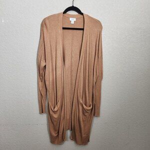 Old Navy Cardigan Sweater Womens XXL Tan Longline Open Front Cottagecore